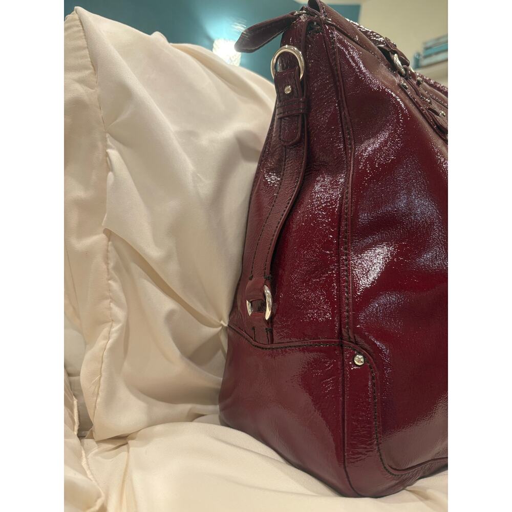 Ann Taylor Deep Red Patent Leather Satchel Shoulder Bag EUC - Picture 3 of 9